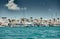 Spain, Formentera, 29 April 2018: The harbor of famous Formentera, a lighthouse, azure water, boats, sunny weather