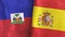 Spain and Haiti two flags textile cloth 3D rendering