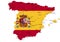 Spain highly detailed political map with national flag isolated on white background.