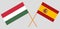 Spain and Hungary. The Spanish and Hungarian flags. Official proportion. Correct colors. Vector