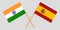 Spain and India. The Spanish and Indian flags. Official proportion. Correct colors. Vector