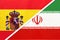 Spain and Iran or Persia, symbol of two national flags from textile. Partnership between European and Asian countries