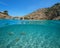 Spain Javea beach with fish and sand underwater