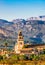 Spain Majorca idyllic mediterranean village Santa Maria del Cami, with beautiful steeple.