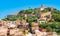 Spain Majorca island, view of historic castle with surrounding wall of Capdepera