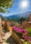 Spain Majorca, sun shine in beautiful old mountain village Fornalutx