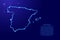 Spain map from the contour classic blue color brush lines different thickness and glowing stars on dark background. Vector