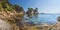 Spain Mediterranean Sea, Bay in Lloret de Mar. beautiful seaside bay in Costa Brava. Amazing seascape of Rocks and stones