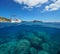 Spain Mediterranean sea boat and rocks underwater