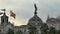 Spain National flag and Basilica of Our Lady of Mercy, Barcelona