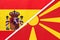 Spain and North Macedonia, symbol of two national flags from textile. Championship between two european countries