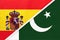 Spain and Pakistan, symbol of two national flags from textile. Partnership between European and Asian countries