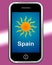 Spain On Phone Means Holidays And Sunny Weather