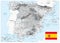 Spain Physical Map White and Gray Colors