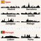 Spain and Portugal largest cities skylines silhouettes vector set