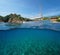 Spain recreational boat and Posidonia underwater