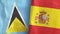 Spain and Saint Lucia two flags textile cloth 3D rendering