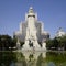 Spain square with the monument to Cervantes, Madrid, Spain.