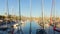 Spain sunset light barcelona yacht dock panorama 4k time lapse