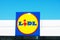 SPAIN- Torrevieja, ALICANTE - JUNE 02, 2019: Big full size close up brand logo of european chain retailer supermarket LIDL