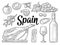 Spain traditional food set. Vector vintage black engraving