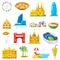 Spain travel tourist attractions, tourism in Barcelona vector illustrations, icons set isolated on white background