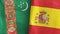 Spain and Turkmenistan two flags textile cloth 3D rendering