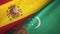 Spain and Turkmenistan two flags textile cloth, fabric texture