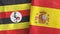 Spain and Uganda two flags textile cloth 3D rendering