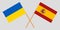 Spain and Ukraine. The Spanish and Ukrainian flags. Official proportion. Correct colors. Vector