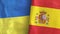 Spain and Ukraine two flags textile cloth 3D rendering