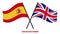 Spain and United Kingdom Flags Crossed And Waving Flat Style. Official Proportion. Correct Colors