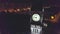 Spain, Valencia, aerial shoot, view of high tower with clock night sight