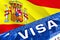 Spain visa document close up. Passport visa on Spain flag. Spain visitor visa in passport,3D rendering. Spain multi entrance in