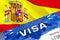 Spain visa stamp in passport with text VISA. passport traveling abroad concept. Travel to Spain concept - selective focus,3D