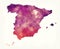 Spain watercolor map in front of a white background