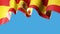 Spain waving flag on blue sky for banner design. Spain waving flag isolated on blue background. Festive patriotic design pattern