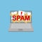 Spam Email Warning Window Appear On Laptop Screen. Concept of virus, piracy, hacking and security. Envelope with spam. Website