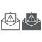 Spam warning line and glyph icon, letter and email, alert mail sign, vector graphics, a linear pattern on a white