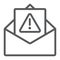 Spam warning line icon, letter and email, alert mail sign, vector graphics, a linear pattern on a white background.