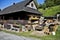 Spania Valley, Slovakia: characteristic architecture in the former mining village. Wooden older buildings with an economic yard