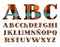 Spanish alphabet, plaid, vector font, capital letters, brown.