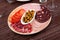 Spanish antipasto with assorted meat and olives