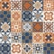 Spanish Azulejo style seamless pattern, brown beige blue square vector illustration
