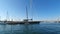 Spanish boats in Marina Valencia. View of the yachts in the port from a pleasure boat. Yacht club in Spain