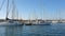 Spanish Boats in Marina Valencia. View of the yachts in the port from a pleasure boat. Yacht club in Spain