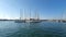 Spanish Boats in Marina Valencia. View of the yachts in the port from a pleasure boat. Yacht club in Spain