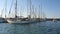 Spanish Boats in Marina Valencia. View of the yachts in the port from a pleasure boat. Yacht club in Spain