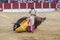 The Spanish Bullfighter Daniel Luque bullfighting with the crutch in the Bullring of Ubeda, Spain