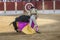 The Spanish Bullfighter Daniel Luque bullfighting with the crutch in the Bullring of Ubeda, Spain